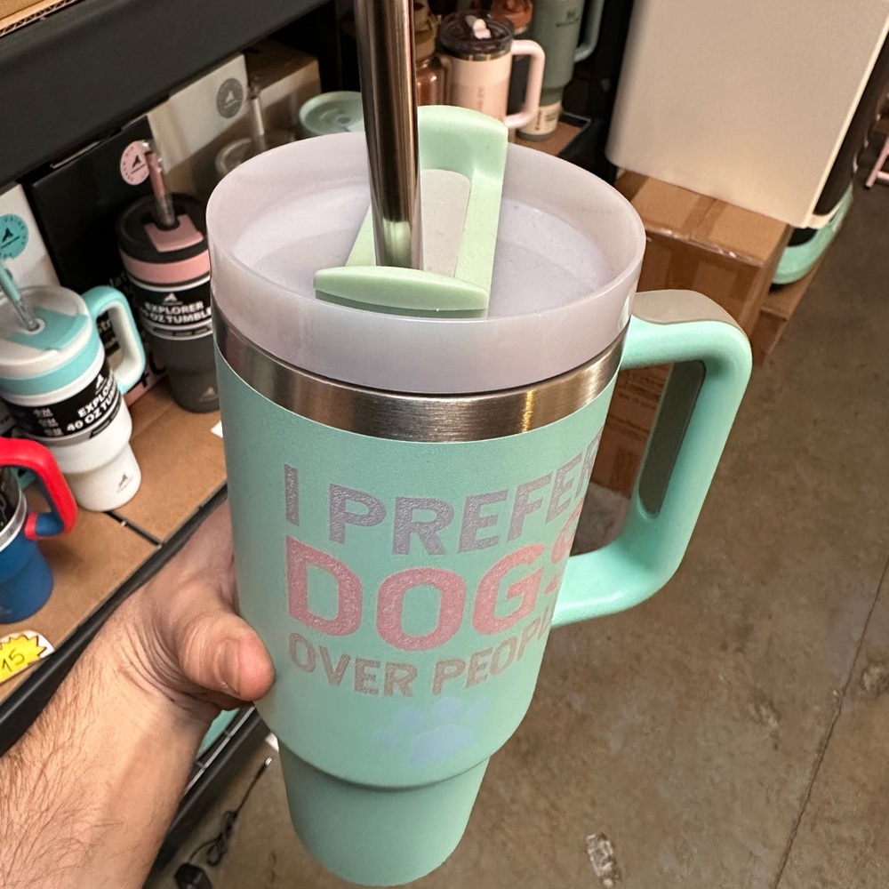 40oz Stainless Steel Tumbler with metal straw - I Prefer Dogs Over People - Picture 3 of 3